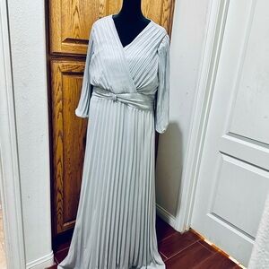 Ralph Lauren Light Gray Pleated Maxi Dress